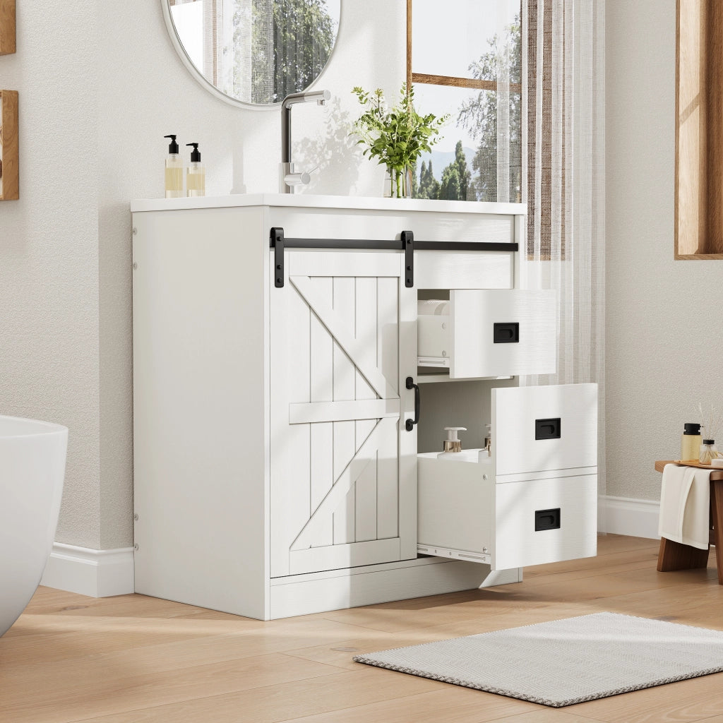 Mobile sottolavabo con lavabo in ceramica e ampio spazio contenitore, per bagno, bianco, 76 × 46,5 × 87,5 cm