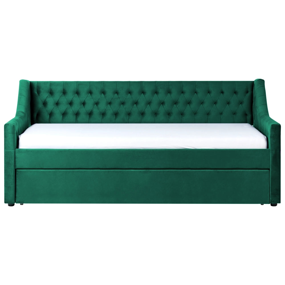 Letto da Giorno Estraibile in Velluto di colore verde con Rete a Doghe stile glamour