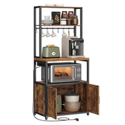 Mensola da cucina con multipresa bar con piano di lavoro 40 x 60 x 170 cm di altezza supporto per microonde con 8 ganci marrone 12_0007995