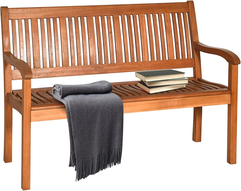 Panchina da giardino in legno di acacia, panca in legno di acacia, portata fino a 360 kg, per balcone, giardino, terrazza, 126 x 63 x 91 cm