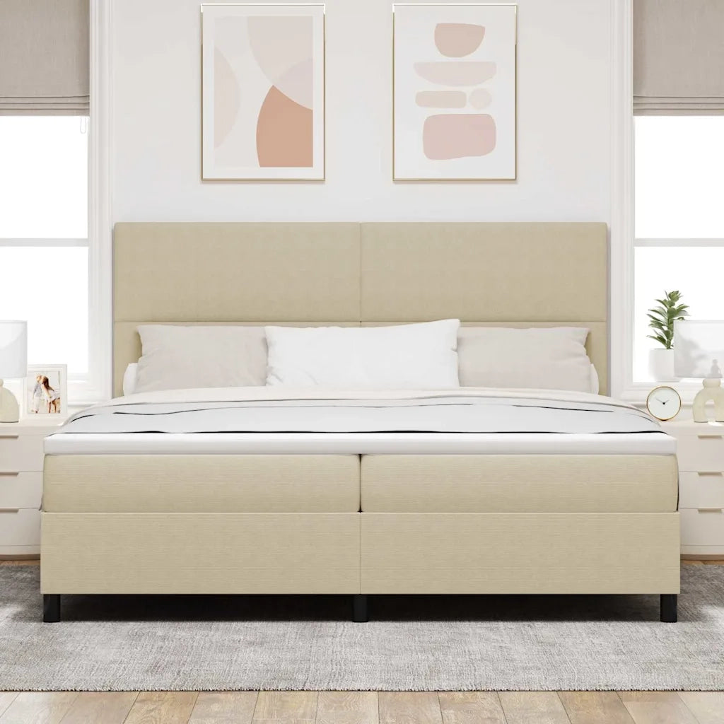Letto a molle con testiera Grigio chiaro e bianco 200 x 200 cm 3337574