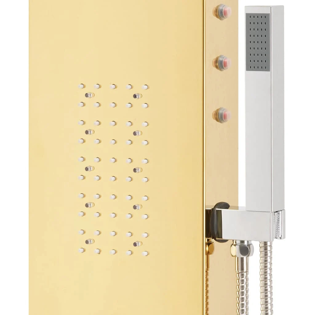Sistema di pannelli doccia colonna doccia accessori set per bagno interno casa acciaio inox 201 curvato dorato 02_0003111