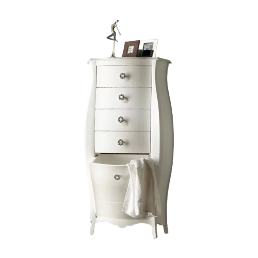 Cassettiera bombata legno bianco 4 cassetti e ribalta 73x37x141 (1379) - Mobili 2G