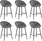 Set di 6 Sgabelli Alti, Sgabelli Cucina Moderni con Schienale, Sedie da Bar con Poggiapiedi, per Bistrot, Pub, Caffetteria, in Velluto e Metallo, Grigio Scuro