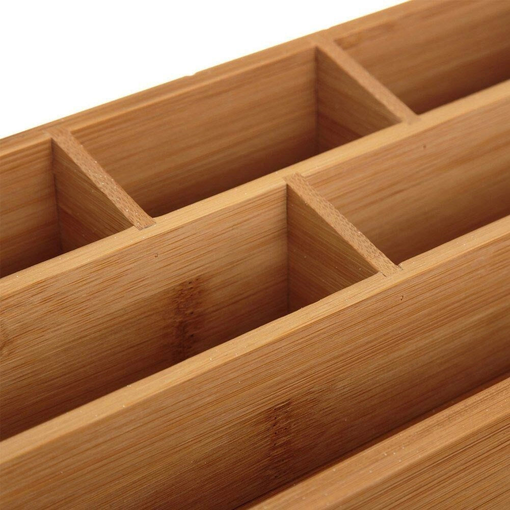 Organizer Portaoggetti Da Scrivania in Legno Bambu' con 6 Scomparti e Cassetto