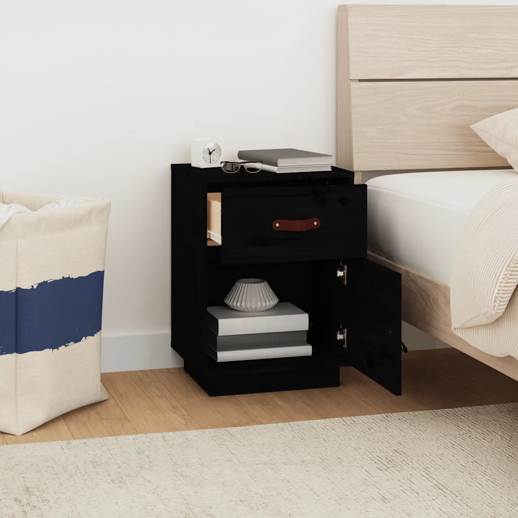 Set di 2 Comodini | Armadio da Notte | Mobiletto da notte Neri 40x34x55 cm in Legno Massello di Pino