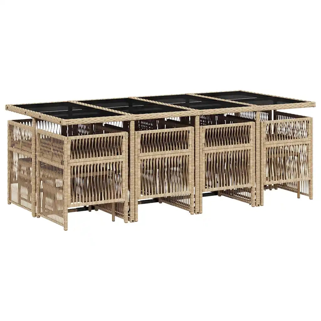 Set da Pranzo da Giardino 13 pz con Cuscini Beige in Polyrattan 3210982