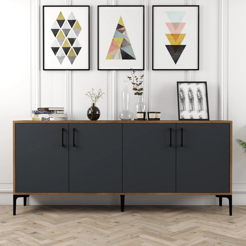Credenza in legno "Kiev" - 180 x 35 x 78 cm - Grigio antracite