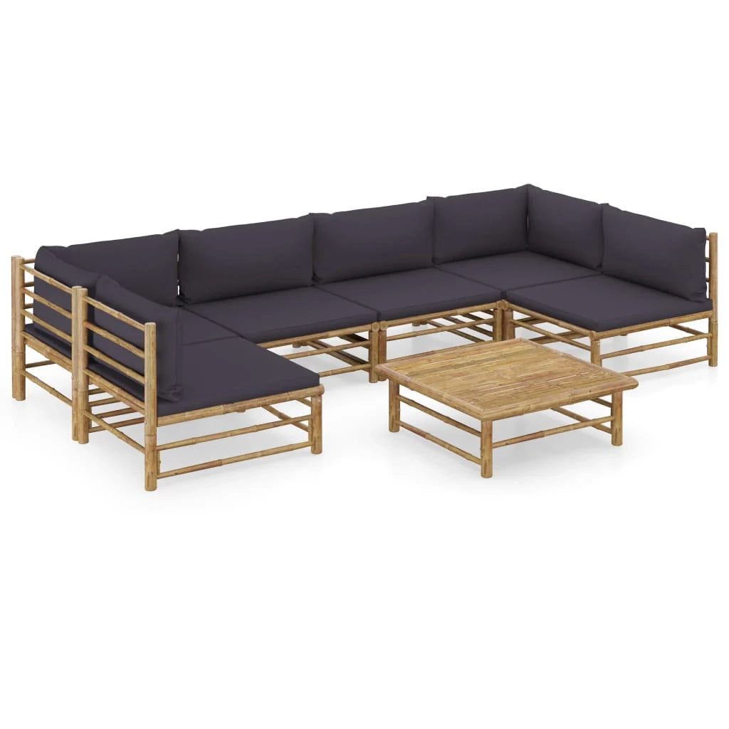 Set di mobili da giardino per esterni 7 pezzi con cuscini in bambù grigio scuro 02_0017196