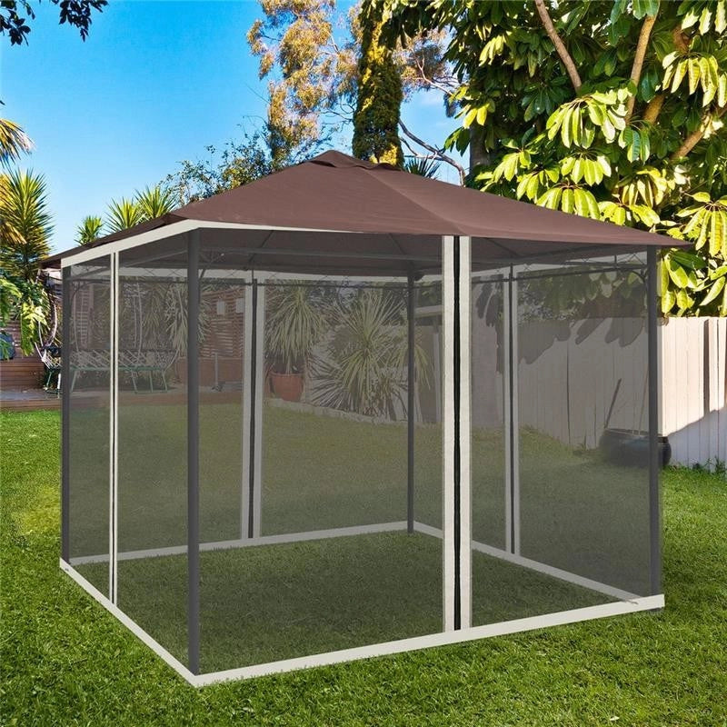 ZANZARIERA PER GAZEBO 3X3M CON CERNIERE E ANELLI, PANNELLI DA 302X207CM, NERO/BEIGE