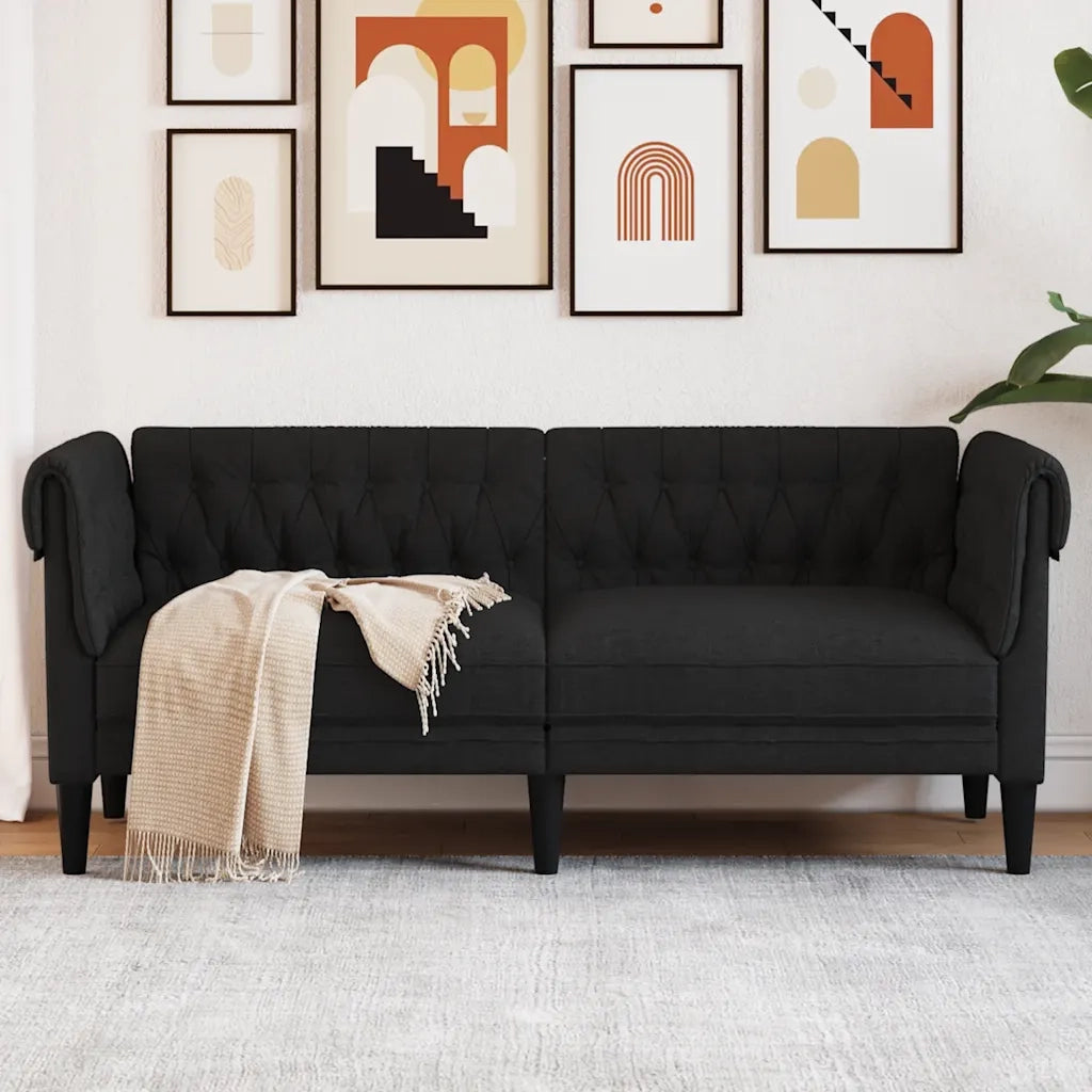Divano Chesterfield a 2 Posti-Sofa 2 Posti-Divanetto Nero in Tessuto