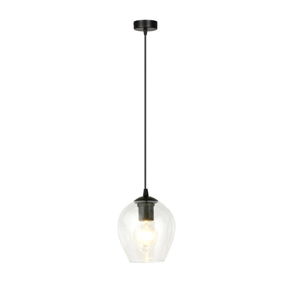 Lampada a sospensione ISTAR in acciaio nero e vetro trasparente
