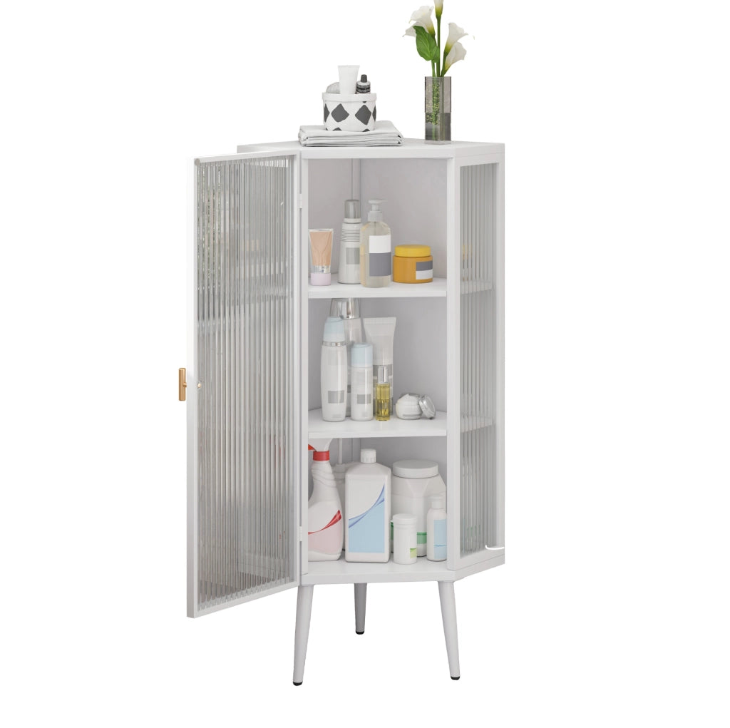 Mobile angolare da bagno in metallo e vetro temperato 56x42;5x110 cm bianco