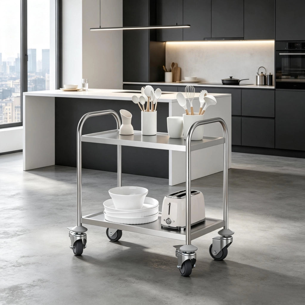 CARRELLO DA CUCINA 80x45x82 cm Grigio in Acciaio Inossidabile Cromato
