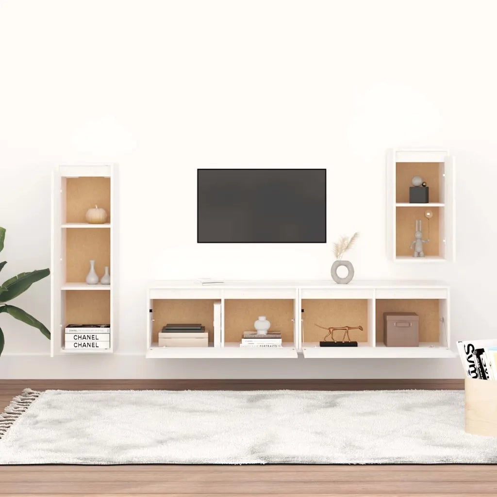 Mobili Porta TV 4 pz Bianchi in Legno Massello di Pino cod mxl 15238