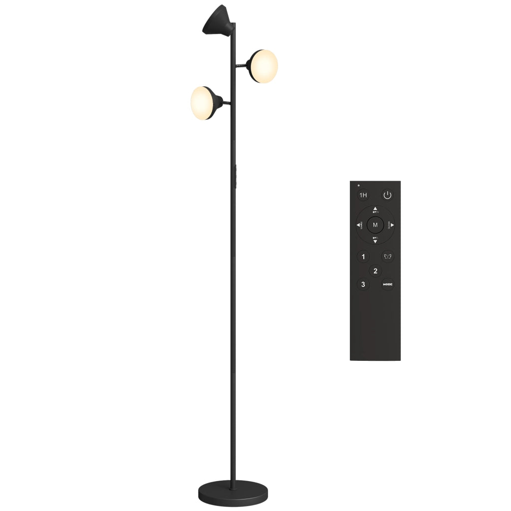 Lampada da Terra con 3 Teste Regolabili Indipendenti. Telecomando e Timer. in Acciaio e Plastica. ?25x170 cm. Nero