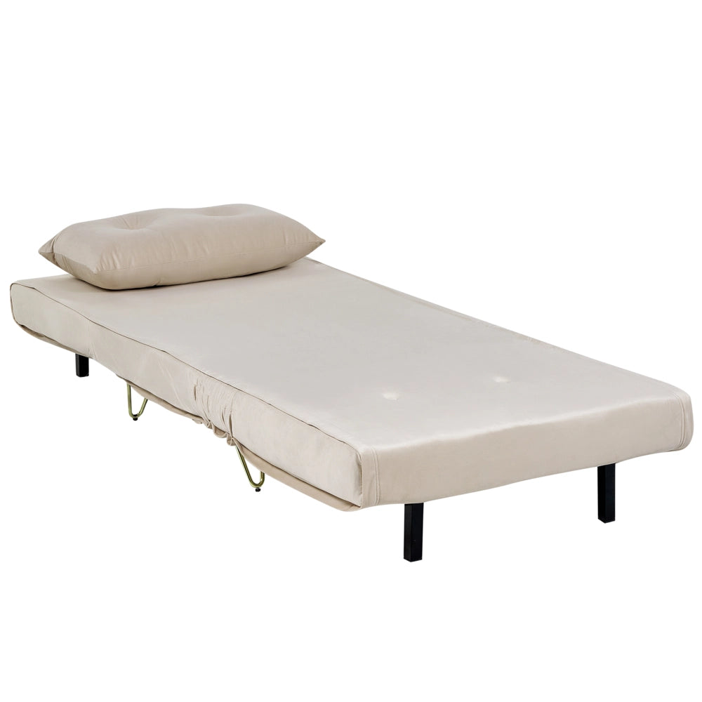 Divano letto 1 posto in velluto beige con cuscino e gambe in metallo dorato pieghevole senza braccioli dorato glamour