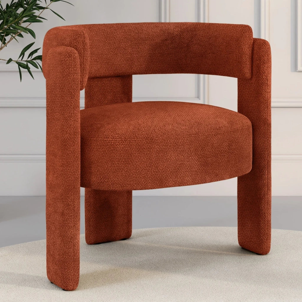 IDMarket - Poltrona treppiede GUSTAVE in tessuto ciniglia terracotta
