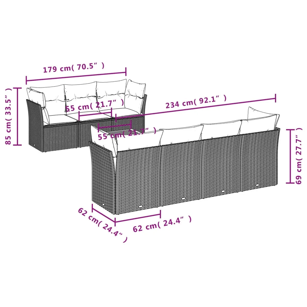 Set Divani da Giardino con Cuscini 8 pz Nero in Polyrattan 3223501