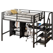 LETTO A CASTELLO 140x200 cm Nero in metallo con scrivania, armadio e ripiani