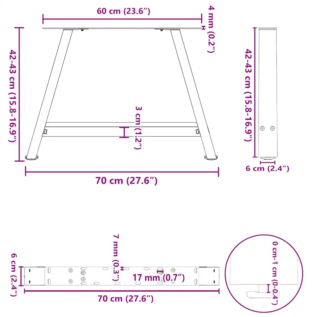 Gambe per Tavolino da Caffè a Forma di A 2 pz Bianche 70x(42-43) cm Acciaio 4012841
