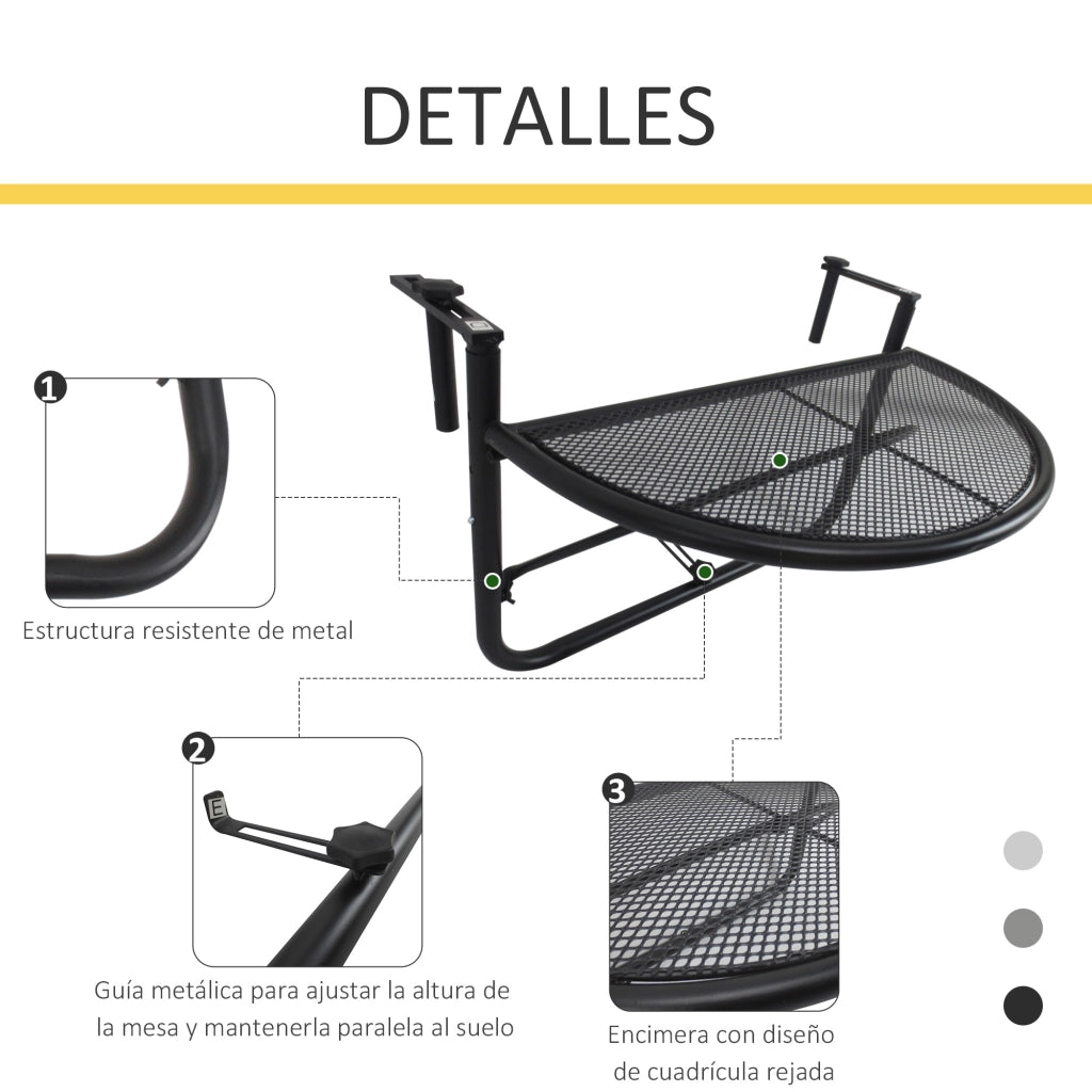 Tavolo da balcone semicircolare ¨C zephmum ¨C regolabile in altezza 60x47x50 cm