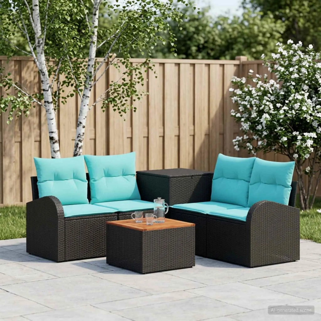 Set di divani 6 pz Nero e Blu Rattan sintetico e Acciaio 3447183