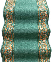 Passatoia Scala Bordata 67x950 cm Ingresso Corridoio Tappeto Cucina Gradini Stile Barocco Verde