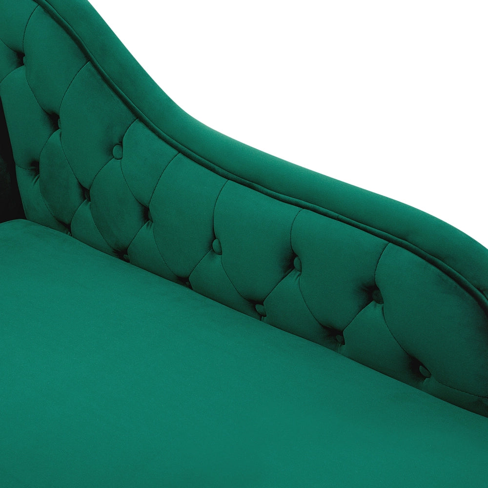 Chaise longue Verde versione sinistra Velluto Con Bottoni Inchiodati