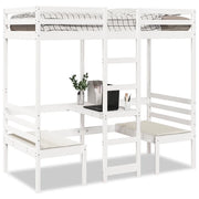 Giroletto Soppalco con Scrivania e Sedie-Struttura Letto Bianco 80x200cm Pino