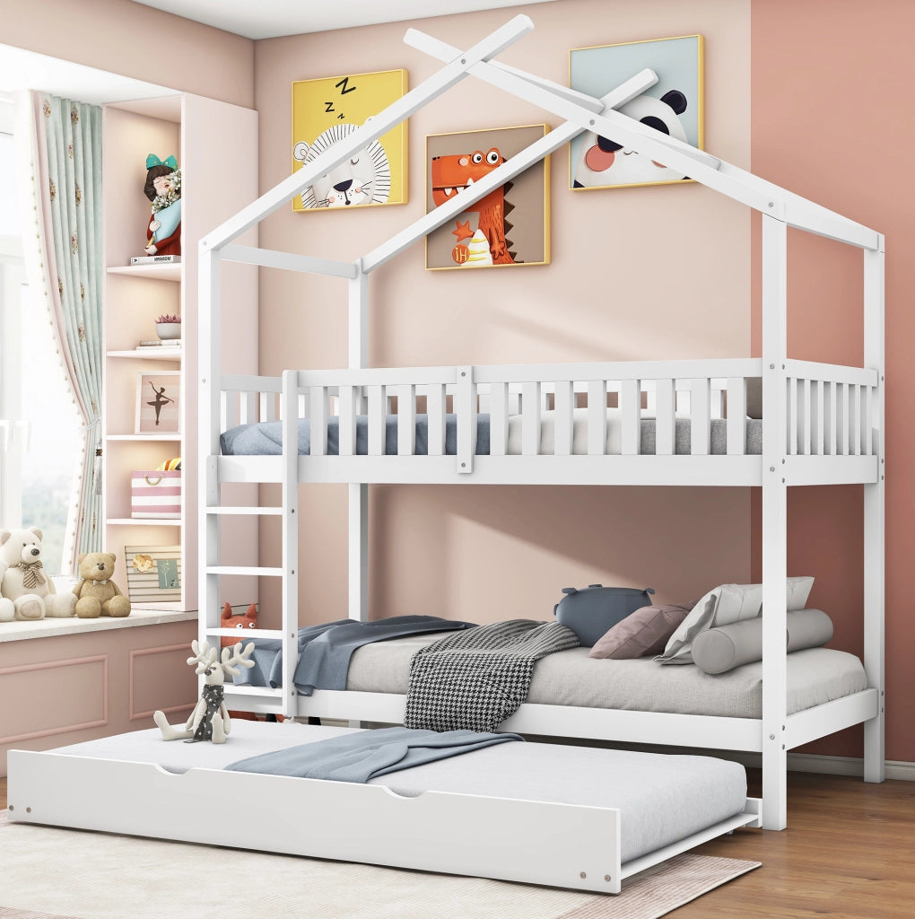 Letto a castello 90x200 cm; convertibile in tre letti singoli; legno bianco (Senza materasso)