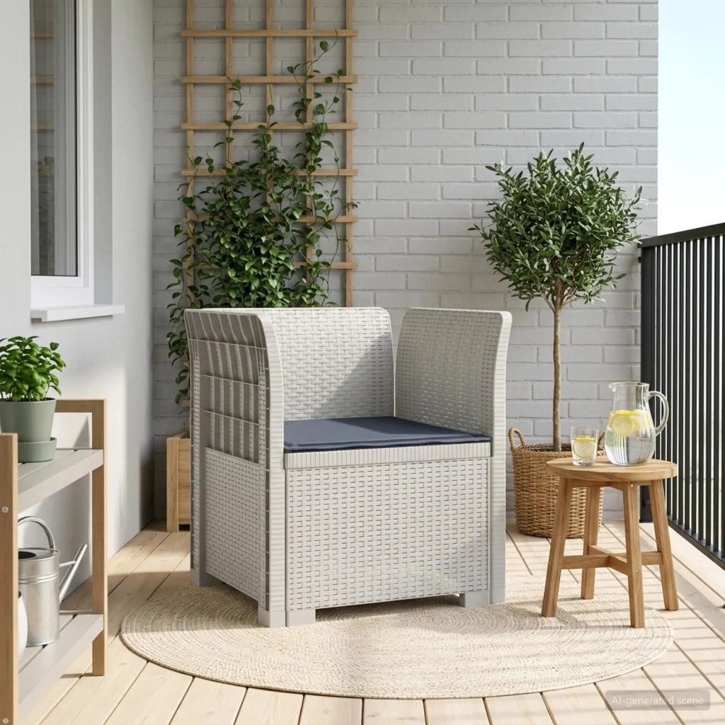 Poltrona a 1 Posto con Cuscino Aspetto Rattan PP Bianco 8011863
