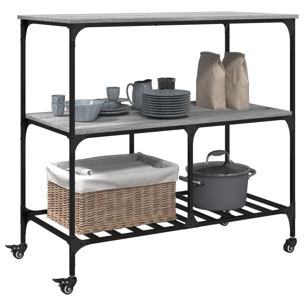 Carrello Cucina-Credenza Grigio Sonoma 100x50x95 cm in Legno Multistrato