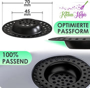 2 x Filtro di scarico, nero, adatto a tutti i scarichi, extra pesante -14 g, nessun galleggiamento, in acciaio inossidabile SS304, scarico rapido, filtro per lavandino o filtro per capelli