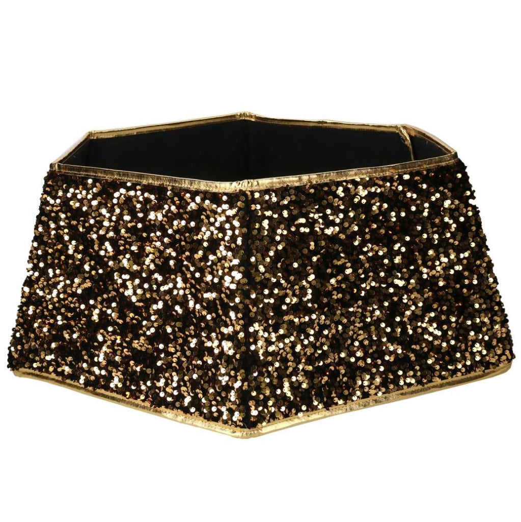 Copri base albero tessuto pieghevole oro double face esagonale glitter cm Ø68xh25