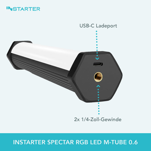 Instarter Spectar Tubo led RGB per illuminazione fotografica da 10 W, Luce studio per foto video bicolore, 3200-7500 K
