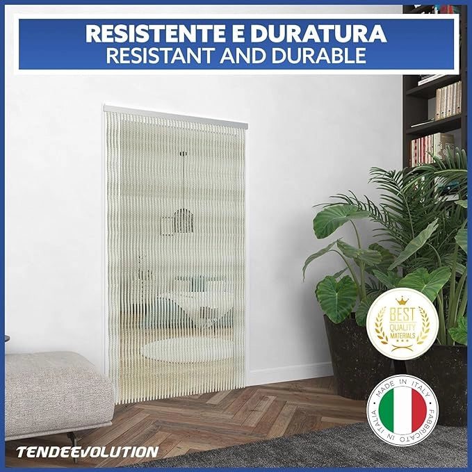 Tenda Antimosche in Cordoncino Celeste | Largh. 1m x Alt. 2,40m | Protezione Insetti, Porta, Esterno, Interno