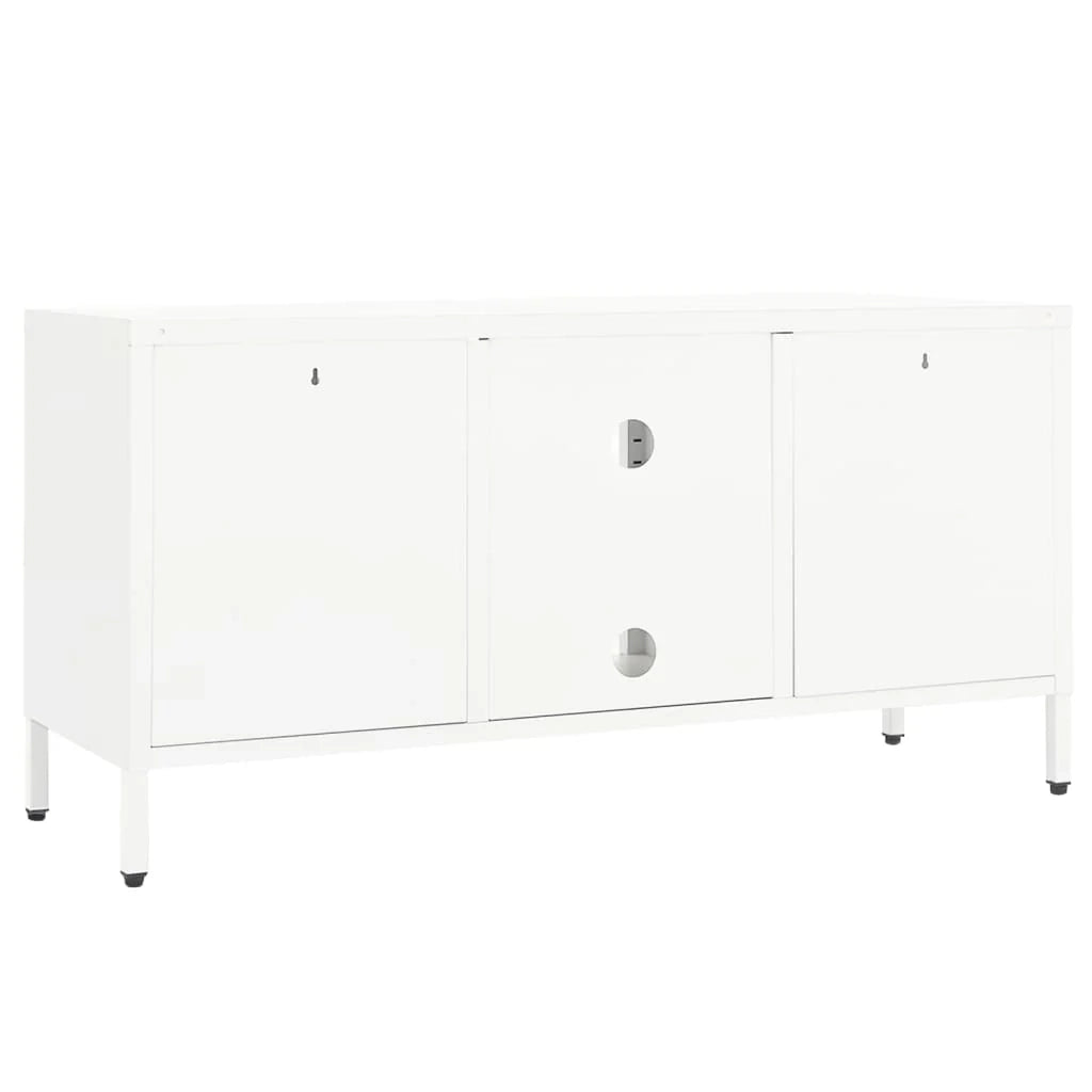 Mobile TV multimediale scaffale TV mobile TV sala da pranzo soggiorno camera da letto 105 x 35 x 52 cm acciaio e vetro bianco 02_0025693