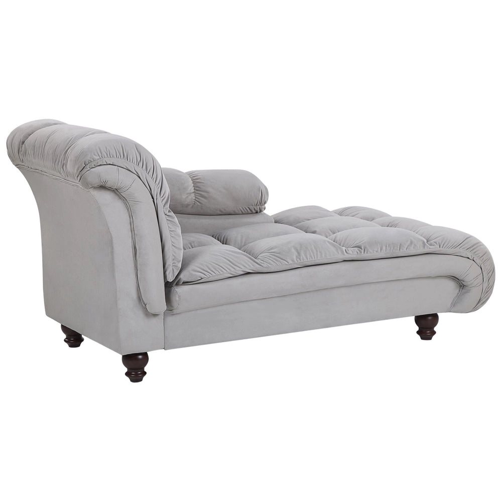 Chaise longue Velluto Grigio Imbottitura Sinistra Biscotto Gambe Nere Design Moderno