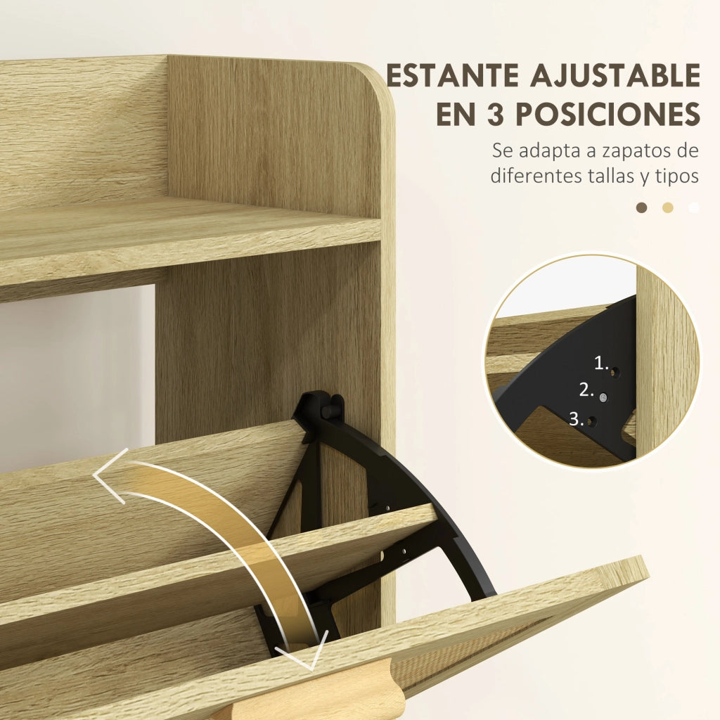 Scarpiera con cassetti e ripiano ¨C zephmum ¨C 80x24,5x110 cm rovere