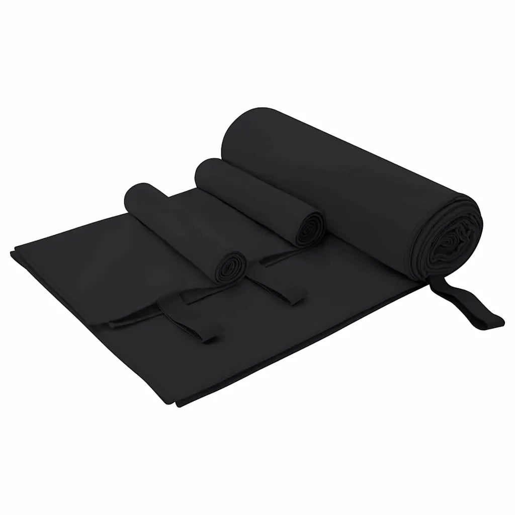 Set di Asciugamani Sportivi 3 pcs Nero Poliestere e poliammide