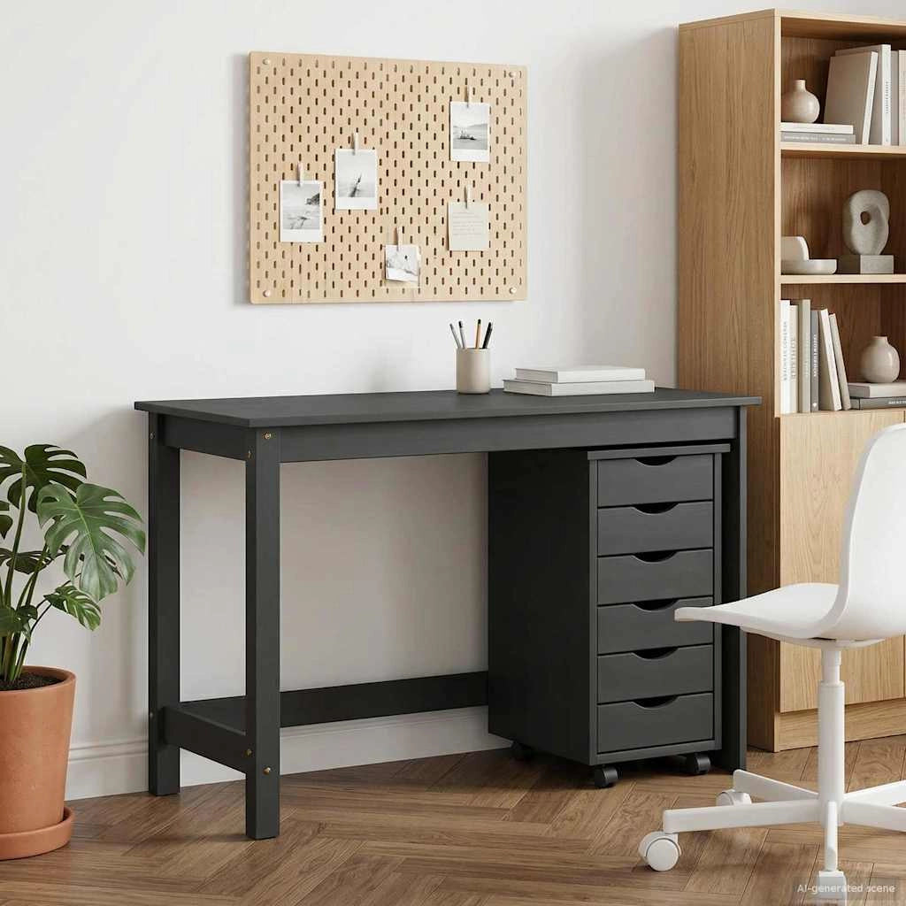 Set scrivania e mobiletto su ruote MOSS 2 pz Grigio 3438787