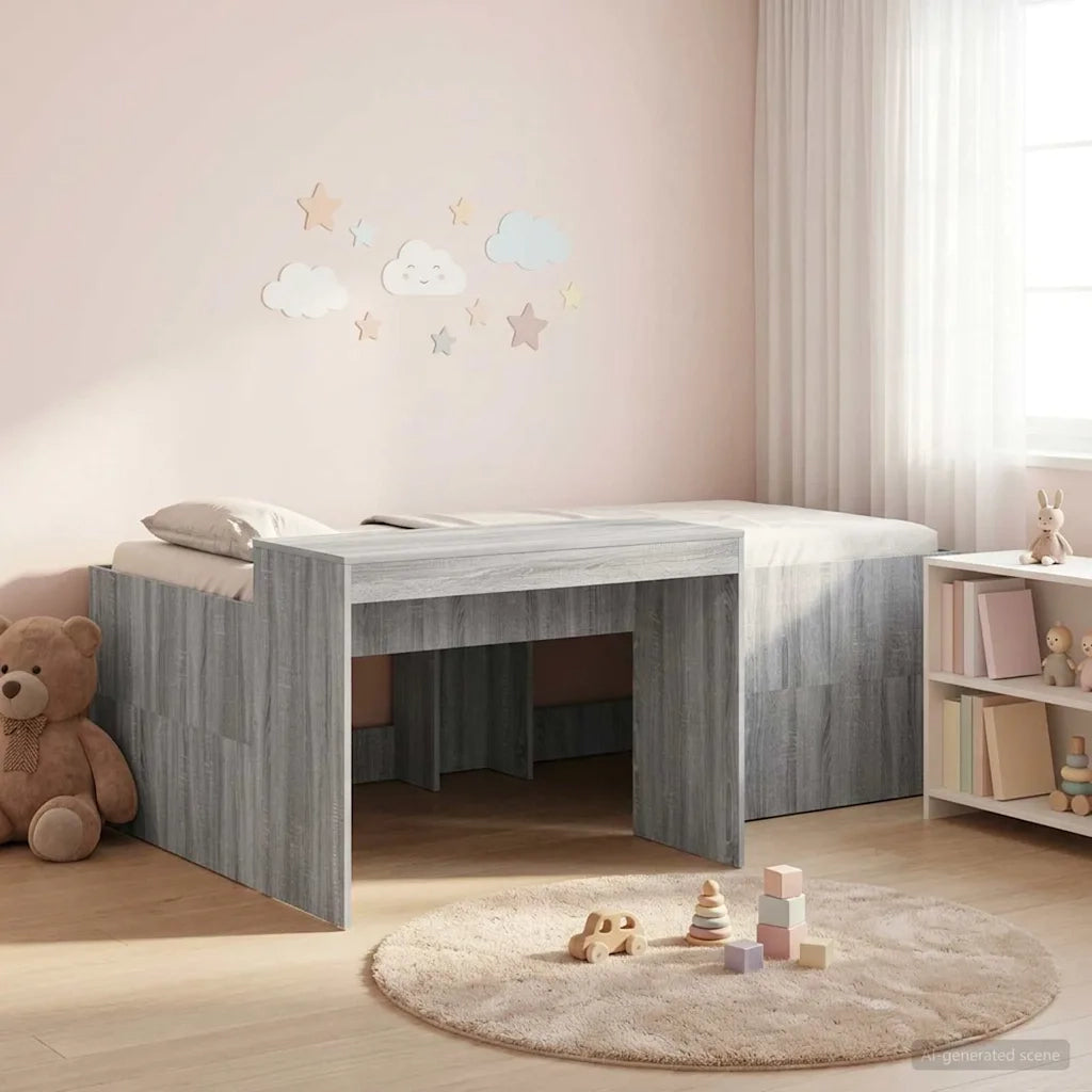 Letto alto per bambini con scrivania Sonoma grigio 90 x 200 cm 3422656