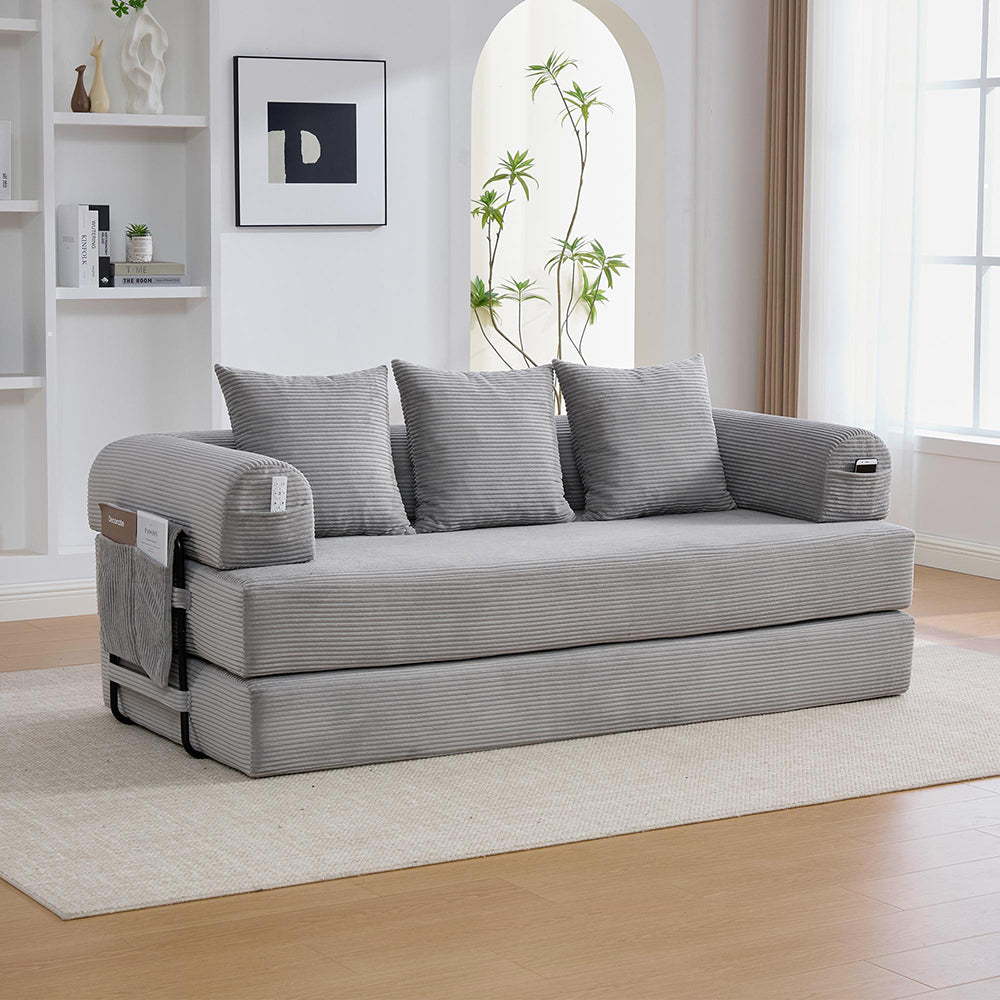 Divano pieghevole - Xylo - Struttura metallica, 3 cuscini, grigio chiaro