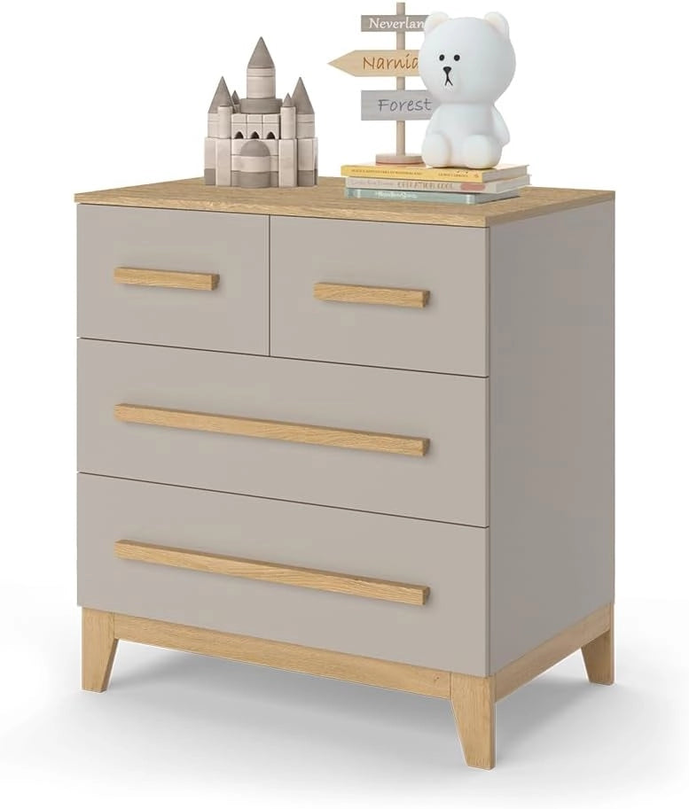 Cassettiera Malia, Quercia cashmere, 80 x 88 cm con 4 cassetti, adatto per riporre abiti e oggetti di uso quotidiano
