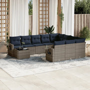 Set Divani da Giardino 11 pz con Cuscini Grigio in Polyrattan 3220730