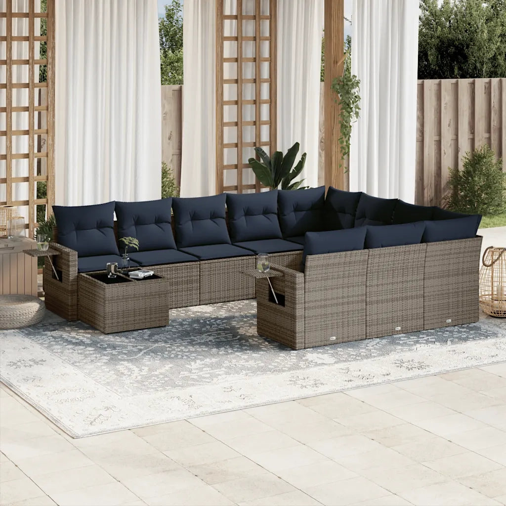 Set Divani da Giardino 11 pz con Cuscini Grigio in Polyrattan 3220730