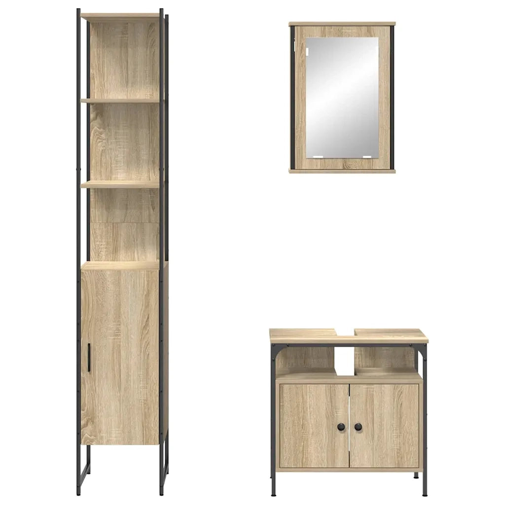 vidaXL Set di mobili per il bagno con lo scaffale 3 pcs rovere sonoma