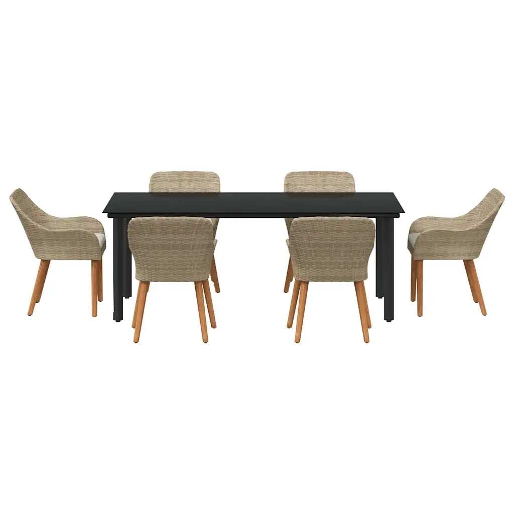 Set da Pranzo per Giardino con cuscino 7 pcs Beige polyrattan