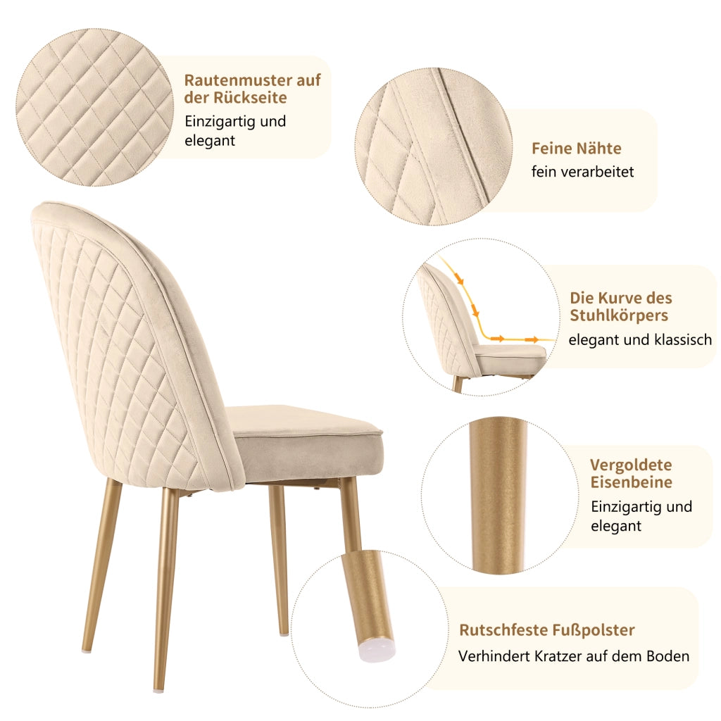 SEDIA da pranzo 45,5x62x87,5 cm velluto beige con gambe in metallo oro